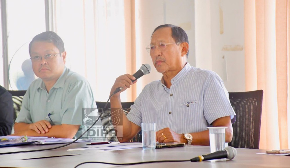 Zhaleo Rio, chairing the monthly District Planning and Development Board at the DC’s Conference Hall, Chümoukedima, on October 12. (DIPR Photo)